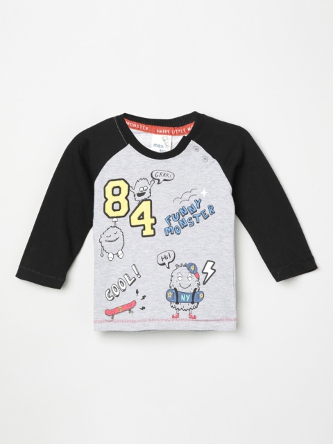 

max Boys Grey Melange Printed T-shirt