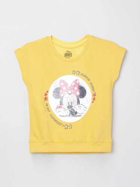 

max Yellow Minnie Mouse Sequinned Extended Sleeves Regular Top