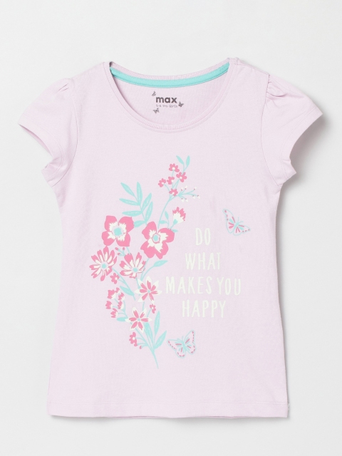 

max Girls Lavender Floral Printed T-shirt