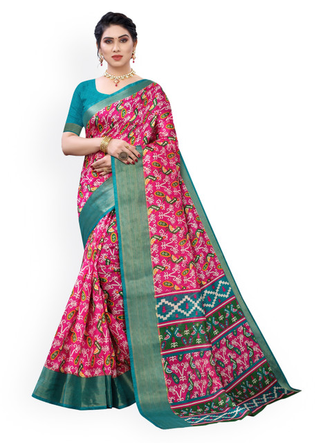 

KALINI Pink Printed Embroidered Patola Saree