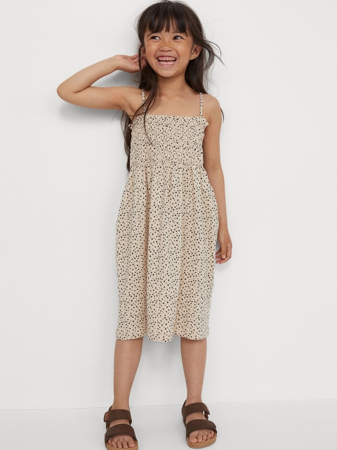 

H&M Girls Beige & Black Smocking-Detail A-Line Dress
