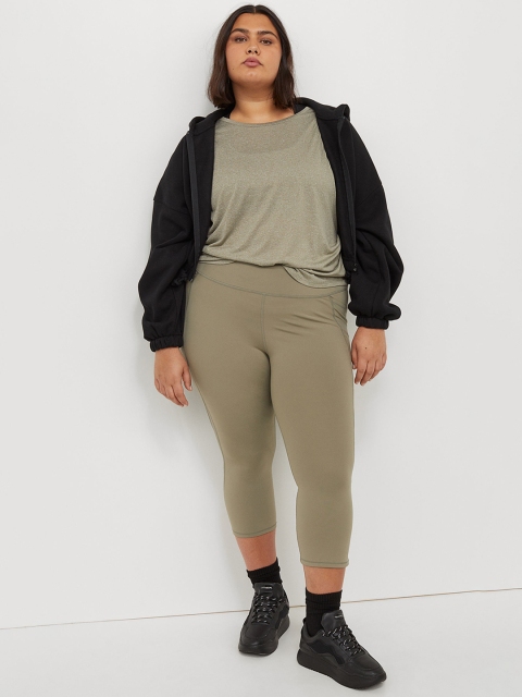 

H&M Plus Women Green Mesh-Detail Sports Tights