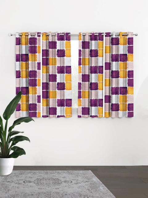 

HOUZZCODE Purple & Mustard Set of 4 Black Out Window Curtains