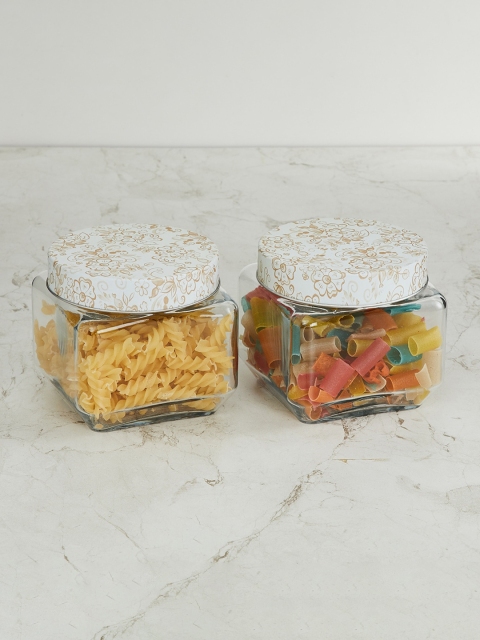 

Home centre Transparent Solid Corsica Glass Storage With Metal Flower Lid 850 ML