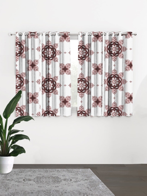 

HOUZZCODE White & Burgundy Set of 4 Black Out Window Curtains