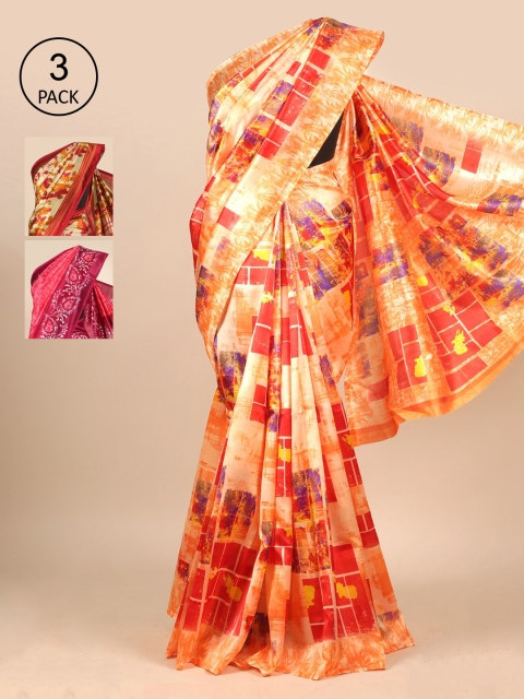

Pothys Pack Of 3 Printed Jute Silk Saree, Peach