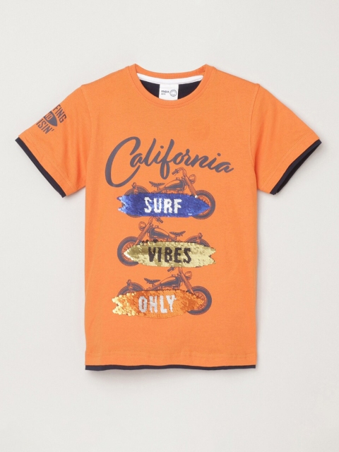 

max Boys Orange Typography Printed T-shirt