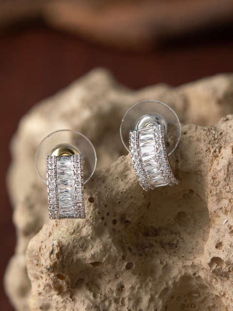 

E2O Silver & White Contemporary Half Hoop Earrings