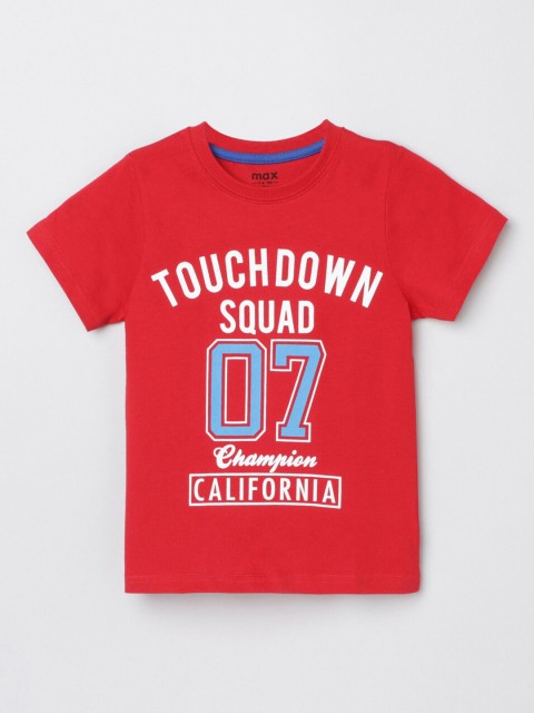 

max Boys Red Typography Printed T-shirt
