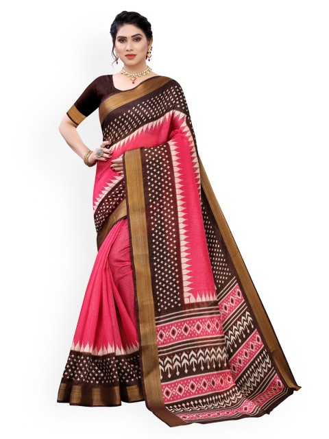 

KALINI Pink Ethnic Motifs Printed Poly Cotton Saree