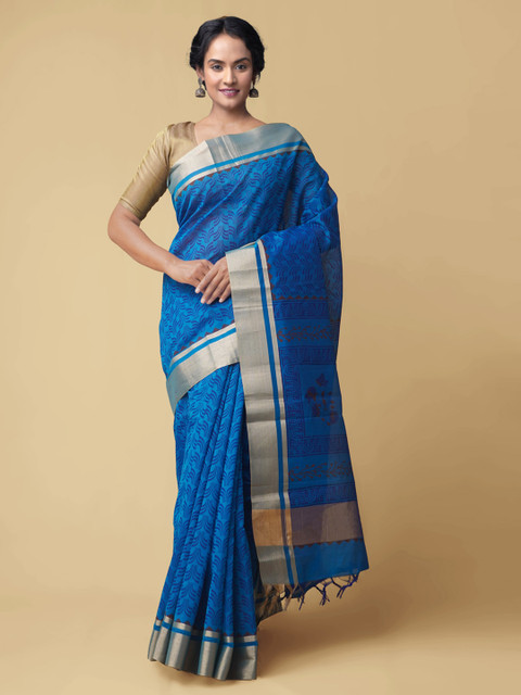 

Unnati Silks Blue Silk Cotton Chanderi Saree
