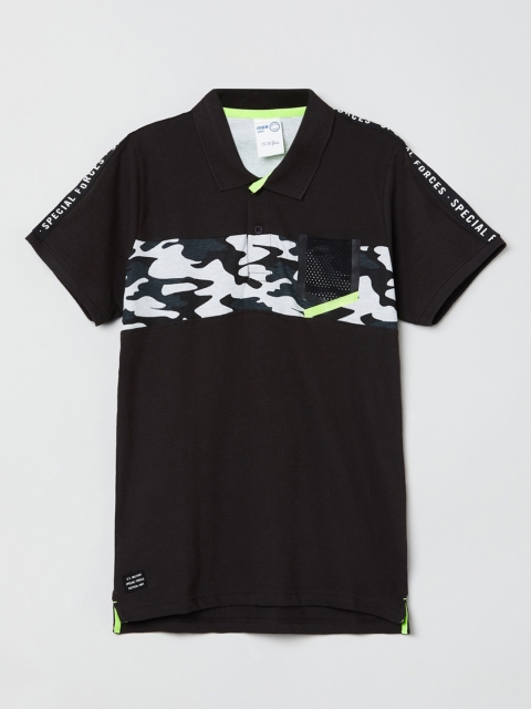 

max Boys Charcoal Printed V-Neck Applique T-shirt