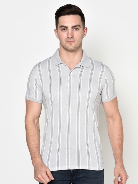 

Octave Men Grey & Black Striped Polo Collar T-shirt