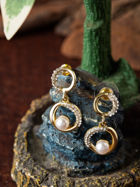

E2O Gold-Toned & White Pearl Contemporary Drop Earrings