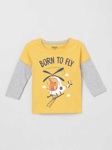 

max Boys Yellow Typography Printed Doctor Sleeves T-shirt