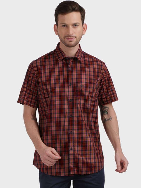 

ColorPlus Men Red Tailored Fit Checked Casual Shirt