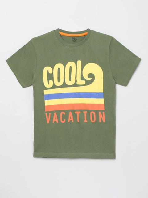 

max Boys Olive Green Typography Printed T-shirt