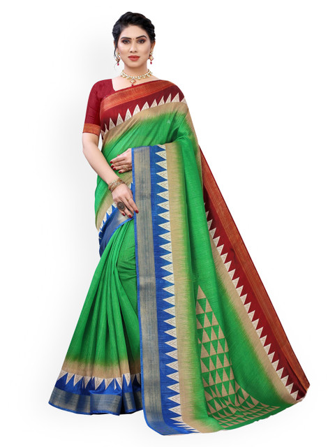 

KALINI Green & Maroon Polycotton Saree