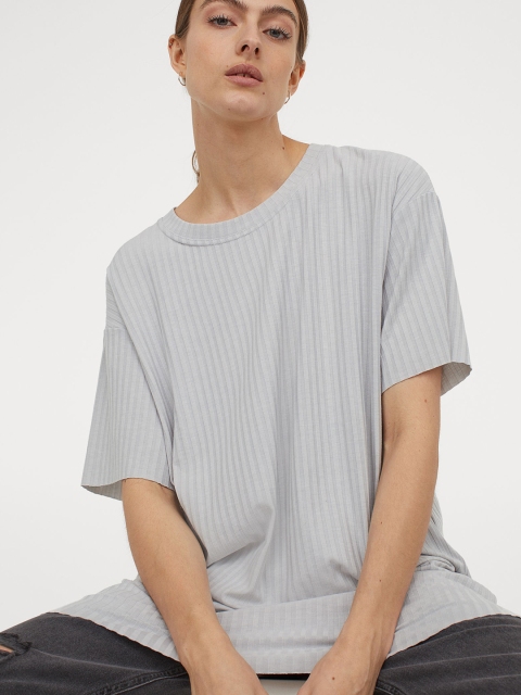 

H&M Woman Grey Ribbed jersey T-shirt