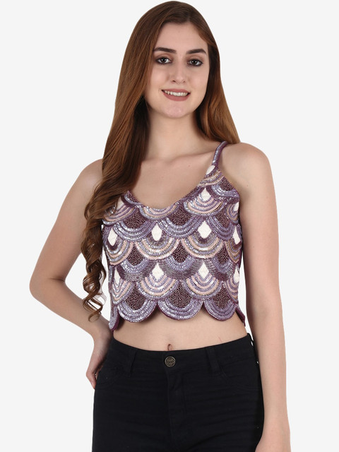 

Diwaah Purple & White Embellished Regular Crop Top