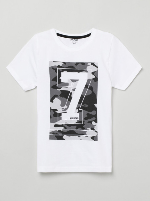 

max Boys White Typography Printed T-shirt