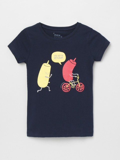 

max Girls Navy Blue Printed T-shirt