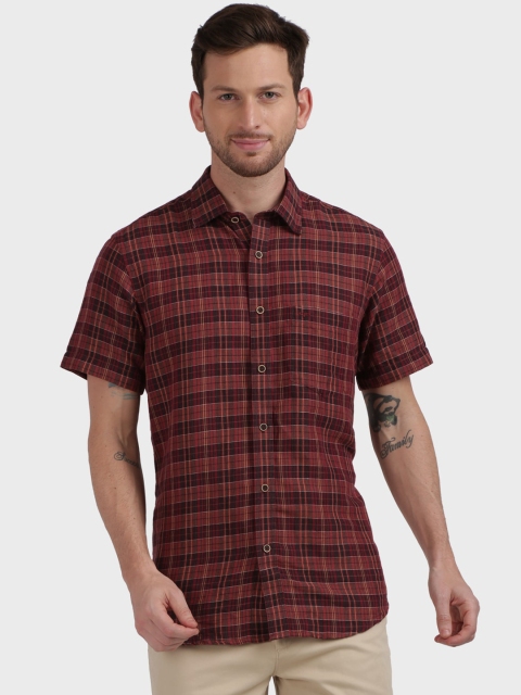 

ColorPlus Men Maroon & Yellow Tailored Fit Checked Casual Shirt