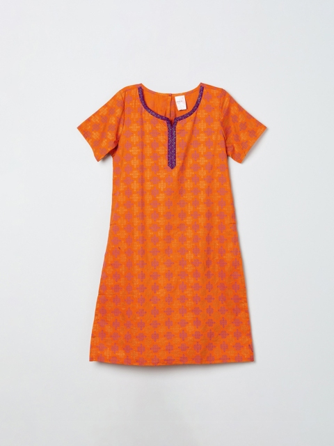 

max Girls Orange Ethnic Motifs Printed Cotton Kurta