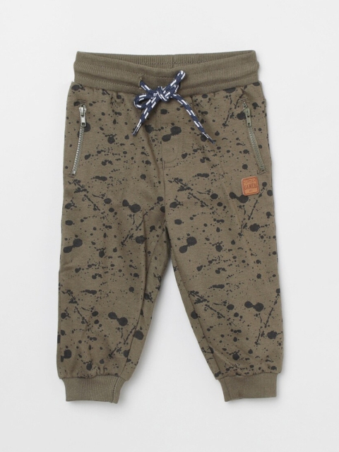 

max Boys Olive Green Printed Joggers
