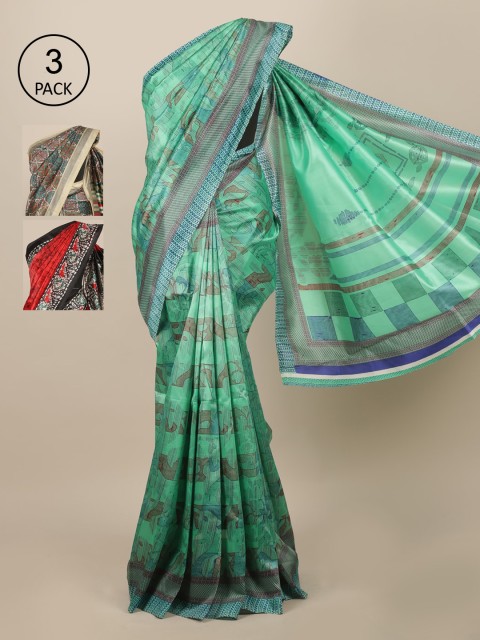 

Pothys Pack Of 3 Printed Jute Silk Saree, Green