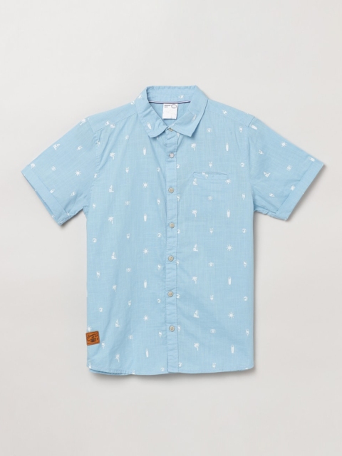 

max Boys Blue & White Regular Fit Printed Casual Shirt
