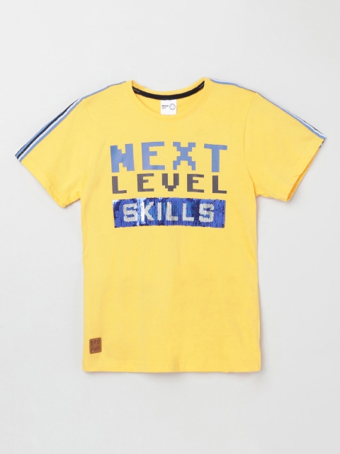 

max Boys Yellow Typography NA Printed Applique T-shirt NA