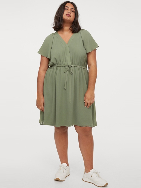 

H&M Plus Flutter-Sleeved Dress, Green