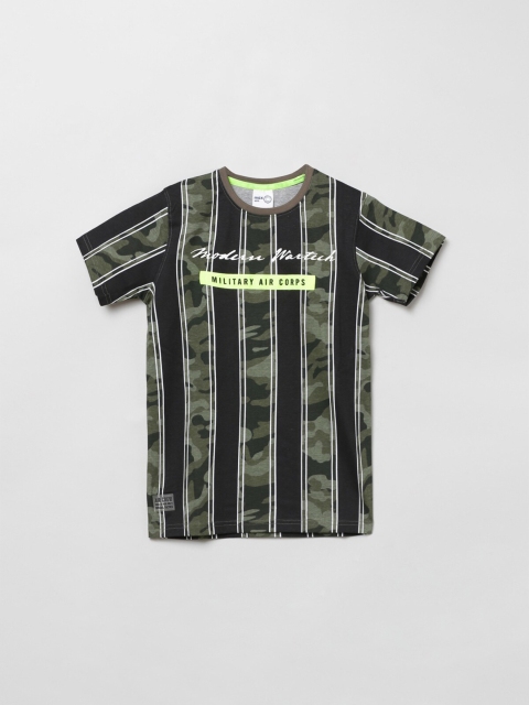 

max Boys Olive Green & Black Striped T-shirt