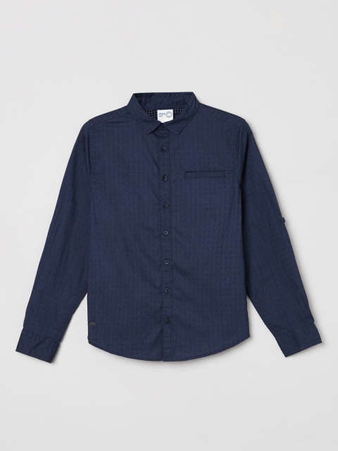 

max Boys Navy Blue Regular Fit Self Design Casual Shirt
