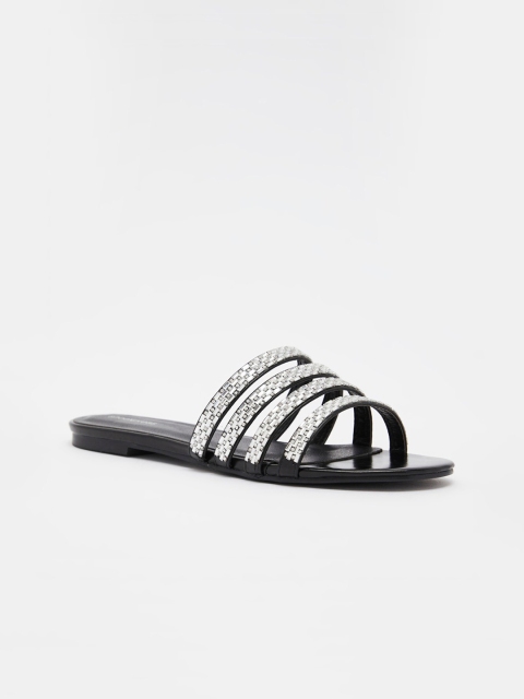 

shoexpress Women Black Embellished Open Toe Flats