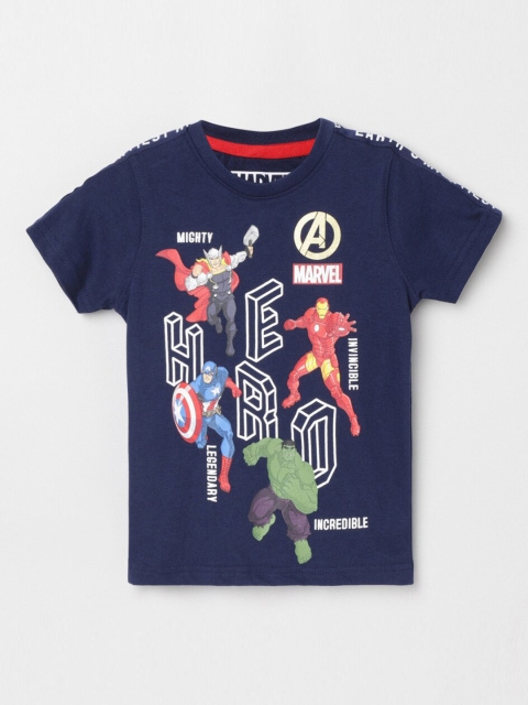 

max Boys Navy Blue Marvel Printed T-shirt