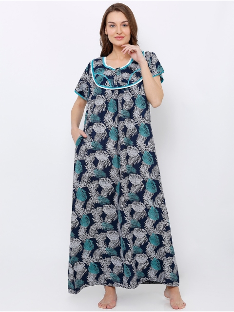 

Pretty Awesome Navy Blue & White Printed Nightdress