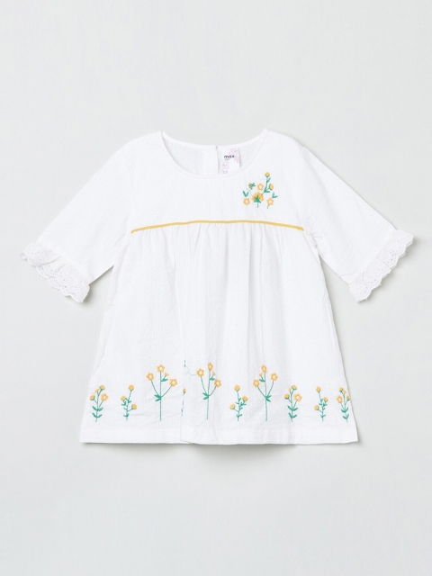 

max White Floral Embroidered A-Line Top