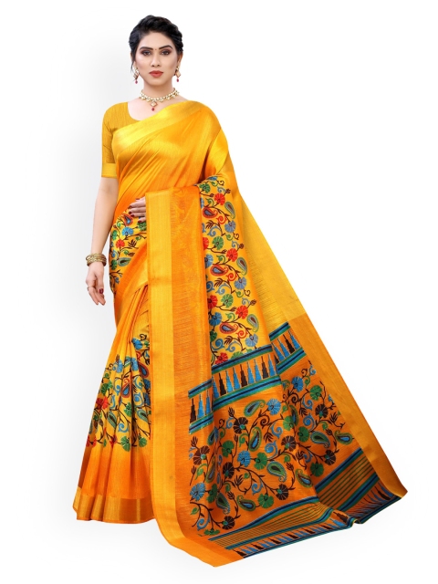 

KALINI Yellow & Blue Floral Zari Saree