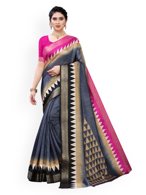 

KALINI Grey & Pink Poly Cotton Printed Saree