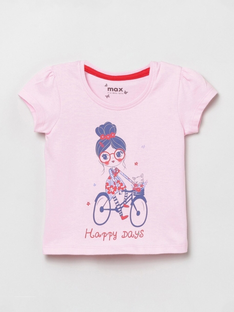 

max Girls Pink & Blue Printed T-shirt