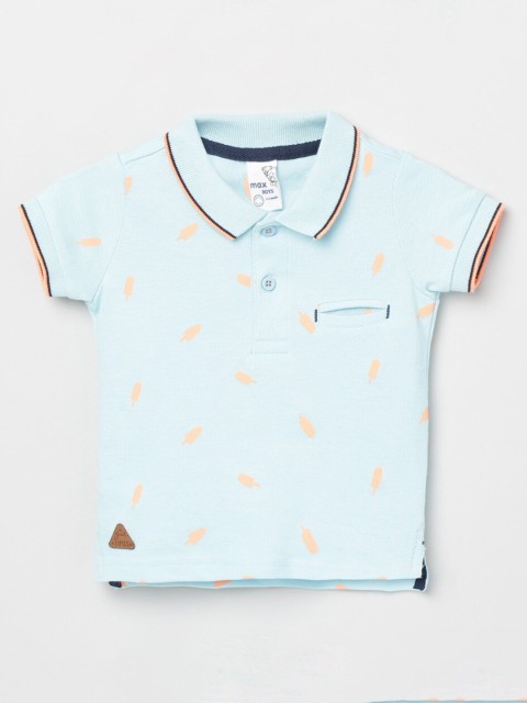 

max Boys Blue & Peach-Coloured Printed Polo Collar T-shirt