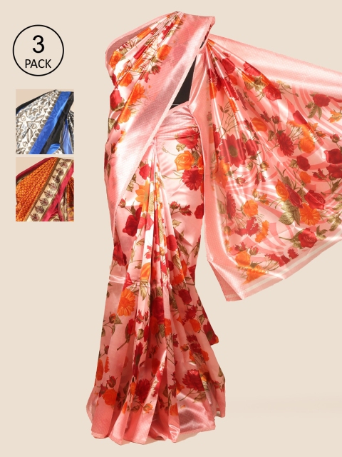 

Pothys Pack Of 3 Pink & Orange Ethnic Motifs Jute Silk Saree
