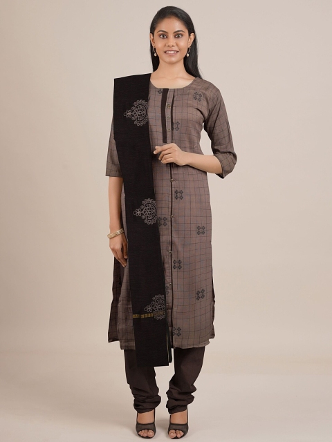 

Pothys Brown & Black Embroidered Unstitched Dress Material