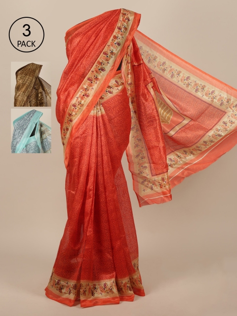 

Pothys Pack of 3 Ethnic Motifs Jute Silk Saree, Orange