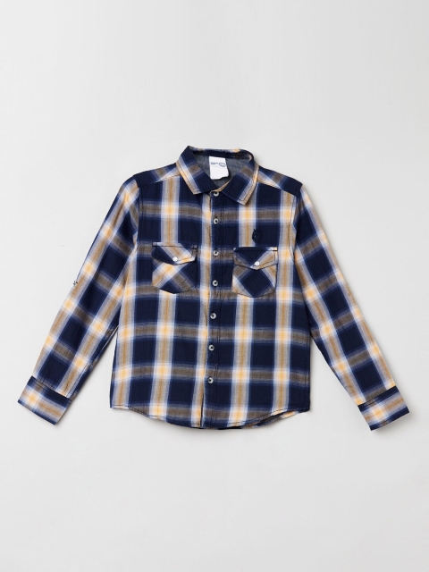 

max Boys Navy Blue & White Regular Fit Checked Casual Shirt