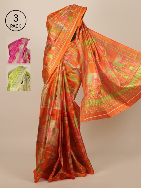 

Pothys Pack Of 3 Jute Silk Sarees, Peach