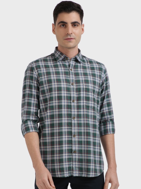 

ColorPlus Men Green Tailored Fit Checked Casual Shirt