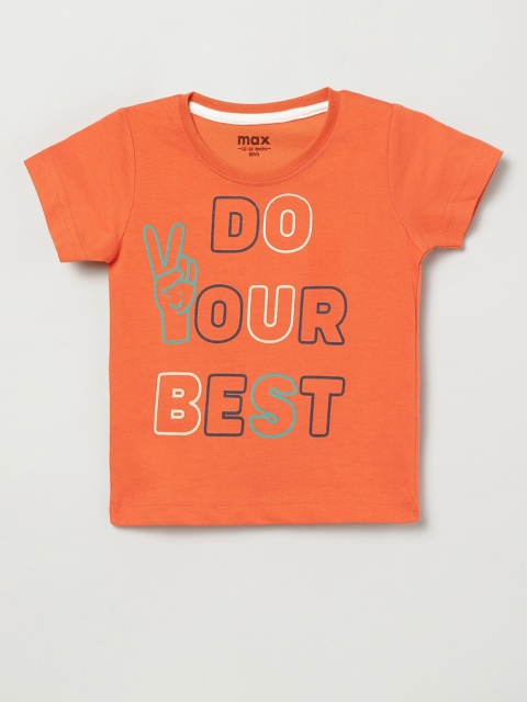 

max Boys Orange Typography Printed Applique T-shirt
